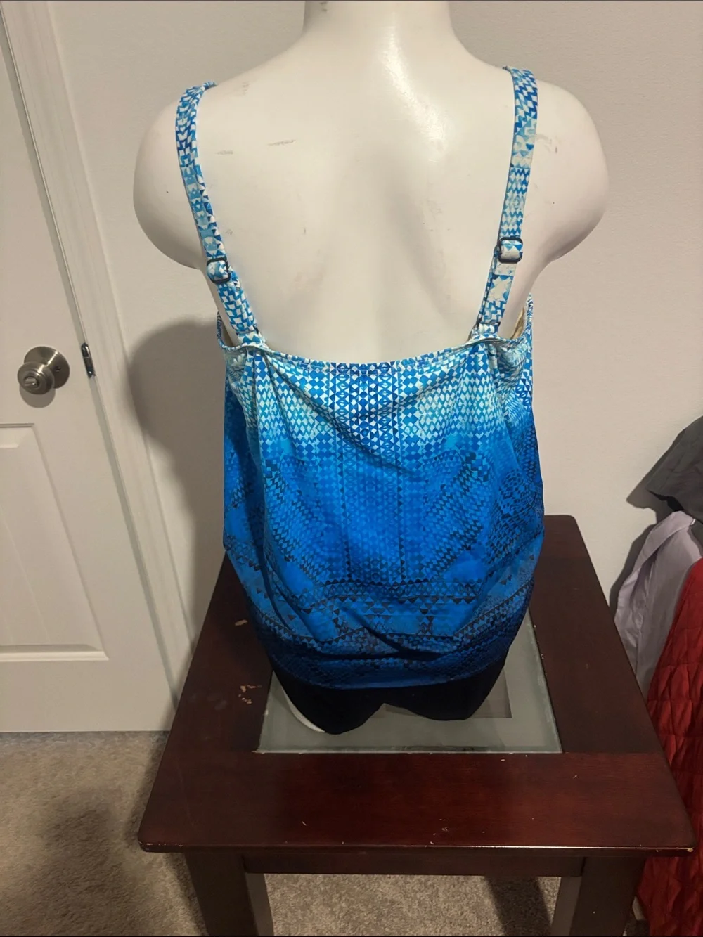 Swimsuits For All One Piece Blue Geometric Blouson Tankini Swimsuit Top – NEW